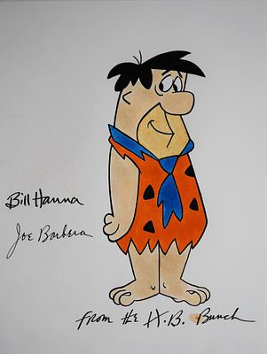Fred Flintstone Hannah Barbera signed sketch. 8 1/4 x 11 Inch Drawing. Rare signed by Bill 