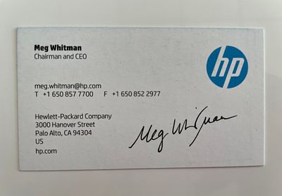 HP CEO Meg Whitman signed business card. Former HP CEO Meg Whitman signed business card. 2x3inches