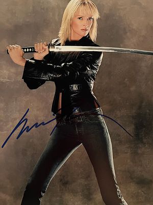 Kill Bill Uma Thurman signed movie photo. Kill Bill signed movie photo autographed by Uma 