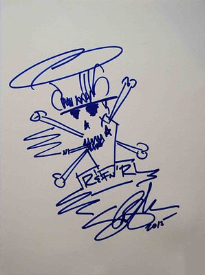 Slash original signed drawing. 8 in. by 11 in. Rock legend Slash's original drawing signed: 