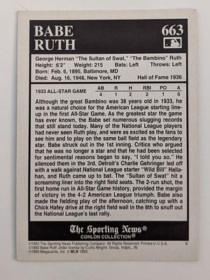 Babe Ruth Game of the Century Baseball Card - The Sporting News #663