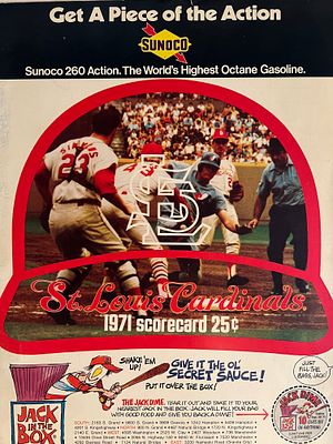 St Louis Cardinals 1971 scorecard. 8x11 inches