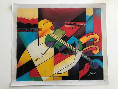 Violinist Abstract original painting on canvas. Signed by artist. 23x27 inches