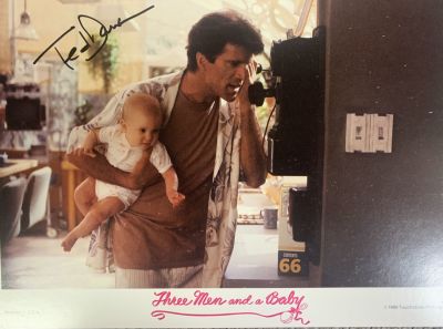 Three Men and a Baby Ted Danson signed lobby card. Three Men and a Baby signed lobby card 