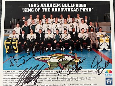 1995 Anaheim Bullfrogs signed team photo autographed by Steve Cadieux, Simon Bibeau, Jared 