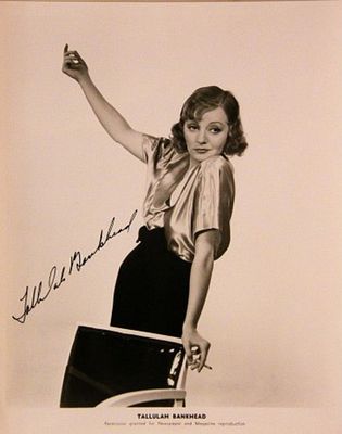 Tallulah Bankhead signed promo photo. 8 in. by 10 in. Black and white promotional photo 