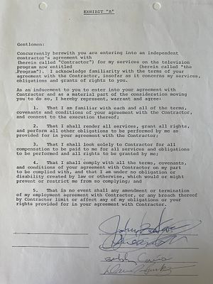 The Unbeatables signed contract.9x12 inches