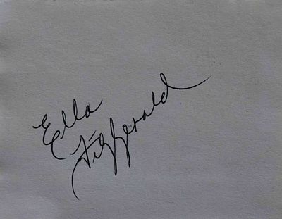 Ella Fitzgerald signature slip. 4 in. by 3 1/4 in. signature slip signed Ella Fitzgerald