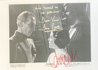 Star Wars 1977 Dave Prowse and Carrie Fisher facsimile signed movie photo. 8x10 inches. This 