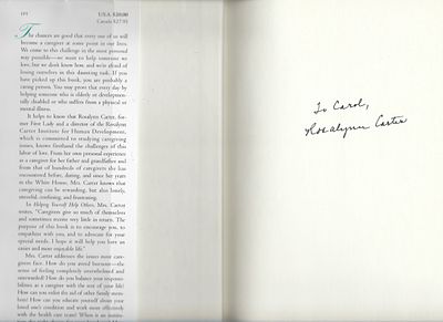 First Lady Rosalynn Carter signed book. Helping Yourself Help Others: A Book for Caregivers 