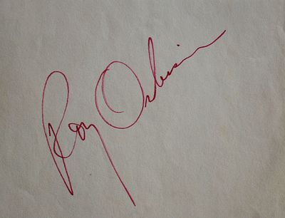 Roy Orbison signature slip. 5 1/2 in. x 4 1/2 in. slip signed Roy Orbison
