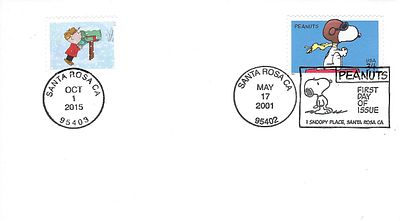 Peanuts Christmas First Day of Issue Cover. Peanuts First Day of Issue - 1 Snoopy Place, Santa 