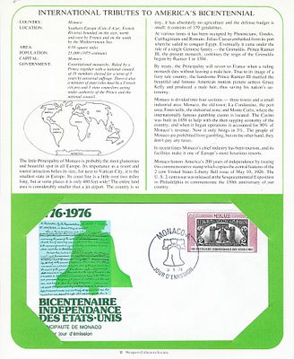 Monaco - International Tributes to America's Bicentennial FDC. Manaco FDC - Bicentenaire 