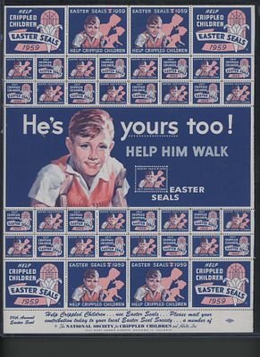 Easter Seals Stamp Sheet. Easter Seals Help Crippled Children Stamp Sheet 1959