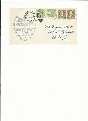 Navy Day - First Day Cover - Great Lakes, ILL - 1933. Navy Day - Ninth Naval District - First 