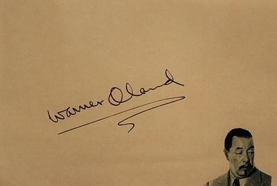 Charlie Chan Warner Oland signature slip. 6 3/4 in. x 4 1/2 in. slip signed Warner Oland