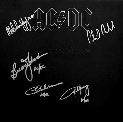 AC/DC Back in Black signed album autographed by Brian Johnson, Phil Rudd, Cliff Williams, Angus 