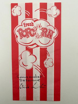 Star Wars Commander Desanne Patrick Ginter signed popcorn bag. 4x7 inches