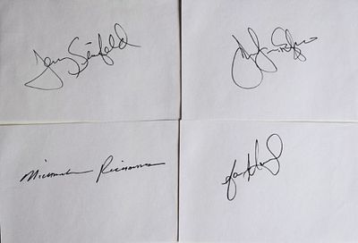 Seinfeld cast signature slips. Seinfeld 4 card signature slip autographed by Jerry Seinfeld 