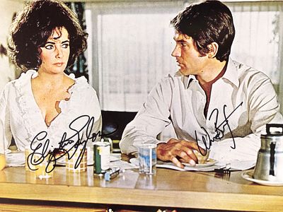The Only Game in Town signed lobby card autographed by Elizabeth Taylor and Warren Beatty. 