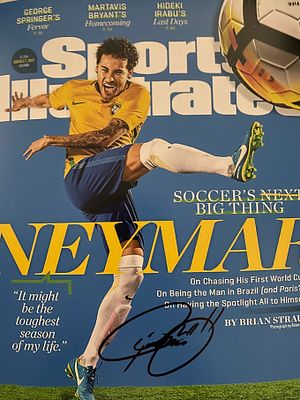 Brazilian Soccer Star Neymar signed Sports Illustrated magazine photo. Brazilian Soccer Star 