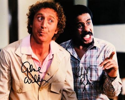 Richard Pryor and Gene Wilder signed Stir Crazy photo. Movie still photo from "See No Evil, Hear 