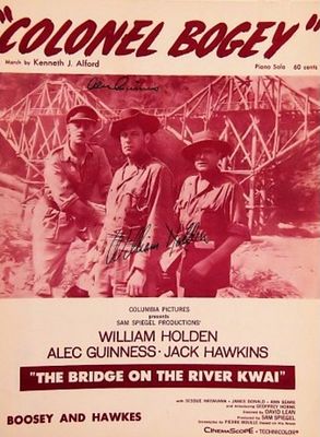 William Holden and Alec Guinness signed sheet music. Colonel Bogey - 1957 sheet music from the 