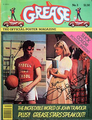 Grease Official Magazine signed: John Travolta & Love Olivia Newton-John. Grease Official 