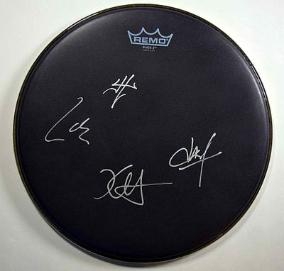 Metallica signed drum head. Metallica signed black 14 Inch Remo drumhead. Signed: James Hetfield 