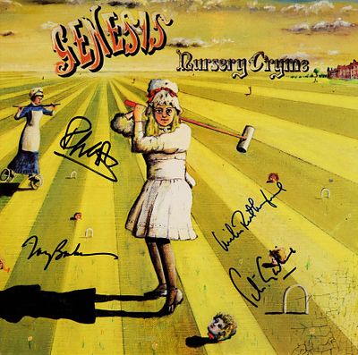 Genesis signed album. Genesis 1971 Nursery Cryme album signed Phil Collins, Mike Rutherford 