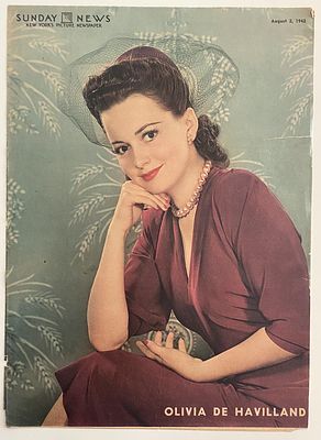 Sunday News 1942 Olivia de Havilland newspaper cover. Sunday News New York's Picture Newspaper 