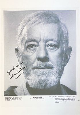 Star Wars Alec Guinness facsimile signed movie photo. Star Wars facsimile signed movie photo 