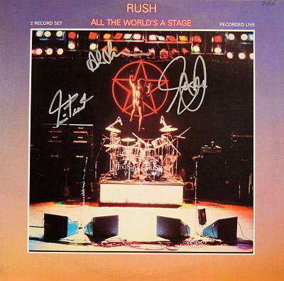Rush signed All The World's A Stage album. Rush 1976 All The World's A Stage album. Signed: Neil 