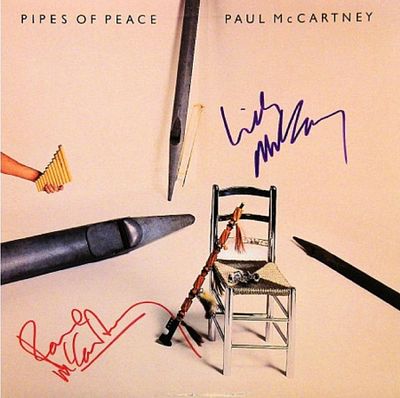Paul McCartney and Linda McCartney signed Pipes Of Peace album. Paul McCartney and Linda 