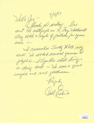Brooklyn Dodgers Legend Carl Erskine signed letter- JSA. Carl Erskine signed letter. JSA 
