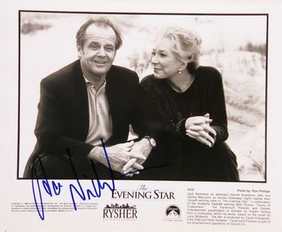 The Evening Star Jack Nicholson signed movie still photo. 8 in. by 10 in. Black and white movie 