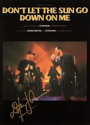 Elton John signed sheet music. Don't Let The Sun Go Down On Me - 1974 sheet music autographed by 