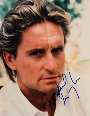 Wall Street Michael Douglas signed portrait photo. 8 in. by 10 in. Black and white portrait 