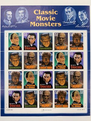 Classic Monsters Stamp Set. This is a set of 20 individual 32 cent stamps commemorating the 