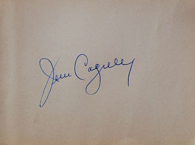 Yankee Doodle Dandy James Cagney signature slip. James Cagney 5 3/4 in. by 4 1/4 in. signature slip