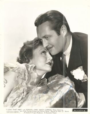 I Love That Man Nancy Carroll Signed Movie Photo. I Love That Man Signed Movie Photo Autographed 