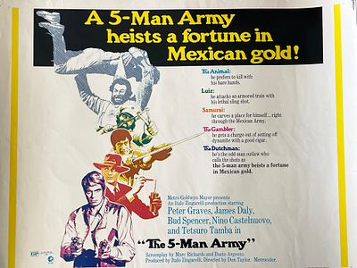 The Five Man Army 1969 1/2 sheet vintage movie poster. The Five Man Army 1969 vintage movie 