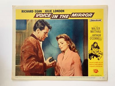 Voice in the Mirror original 1958 vintage lobby card on heavy card stock. 11x14 inches