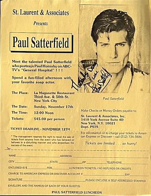 General Hospital Paul Satterfield signed brochure. 9x11 inches.