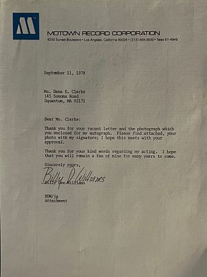 Star Wars Billy Dee Williams Signed Letter