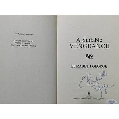 A Suitable Vengeance Elizabeth George Signed A Suitable Vengeance First Edition Book JSA Authentic. 