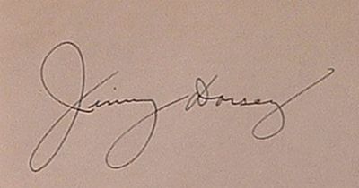 Big Band Leader Jimmy Dorsey signature slip. Jimmy Dorsey 5 in. by 3 in. signature slip