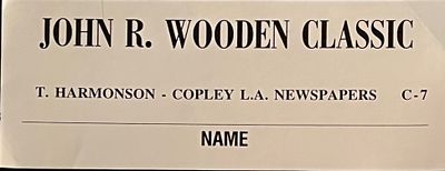 John Wooden Classic Press Assignment Card. Copely LA Newspapers. 4x11 inches.