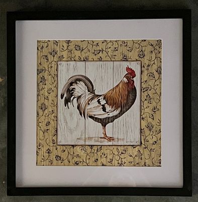Folk Country Art Farmhouse Rooster Art Print. 17x17 inches.