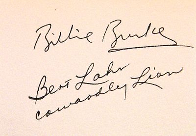 The Wizard of Oz Billie Burke & Bert Lahr signature slip. Billie Burke & Bert Lahr 4 in. by 2 